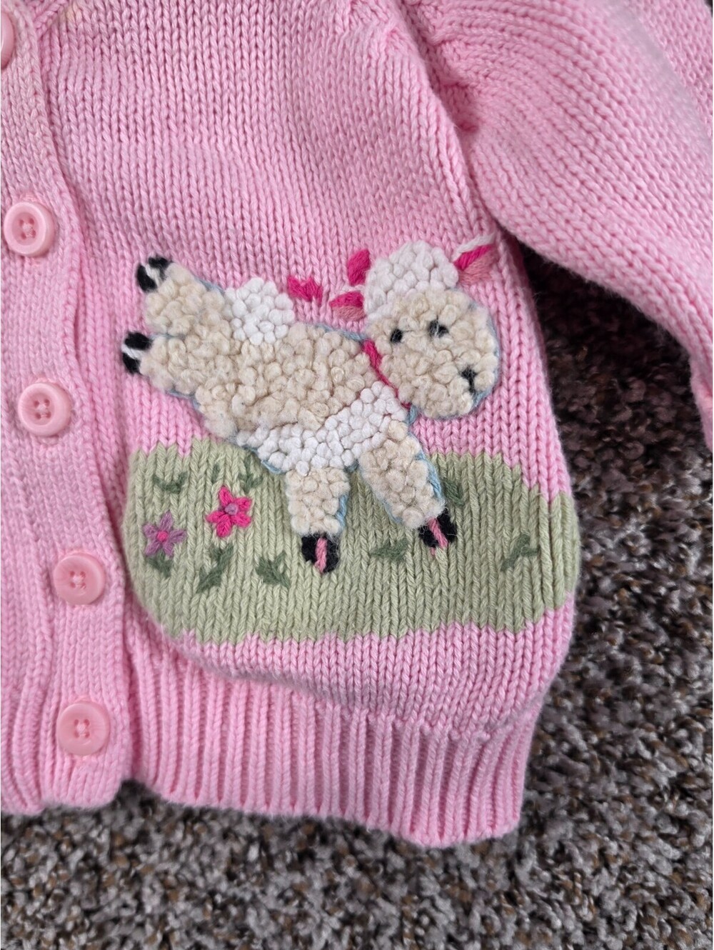 Baby Gap 3-6M Pink knit cardigan w/embroidered sheep graphic - Picture 2 of 4